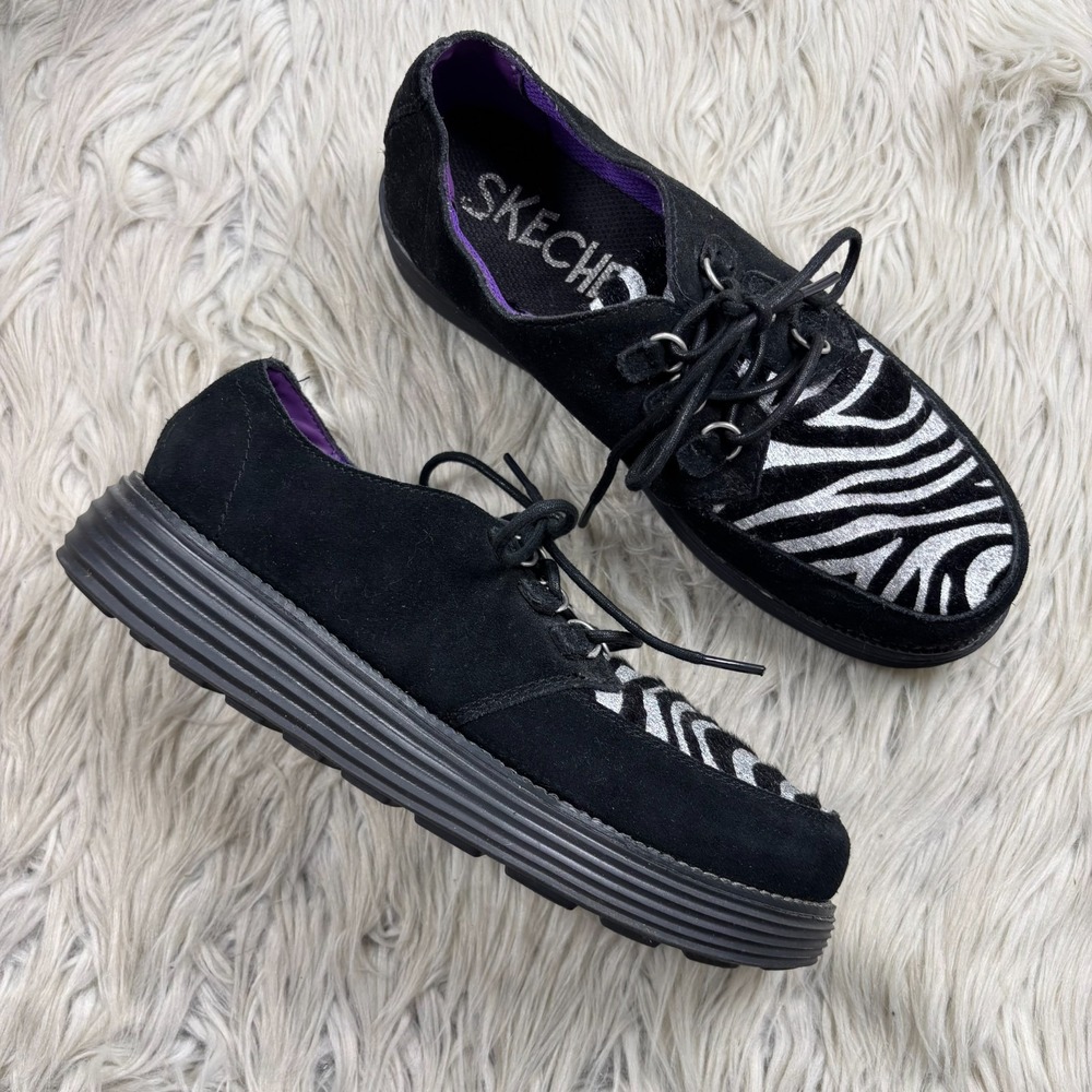 Skechers Women's 8.5 Black Zebra Animal Print Platform Creepers Punk Y2K Goth